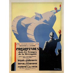 Affiche originale de Roger de Valerio Rejoignez les troupes sur le continent français, 1916