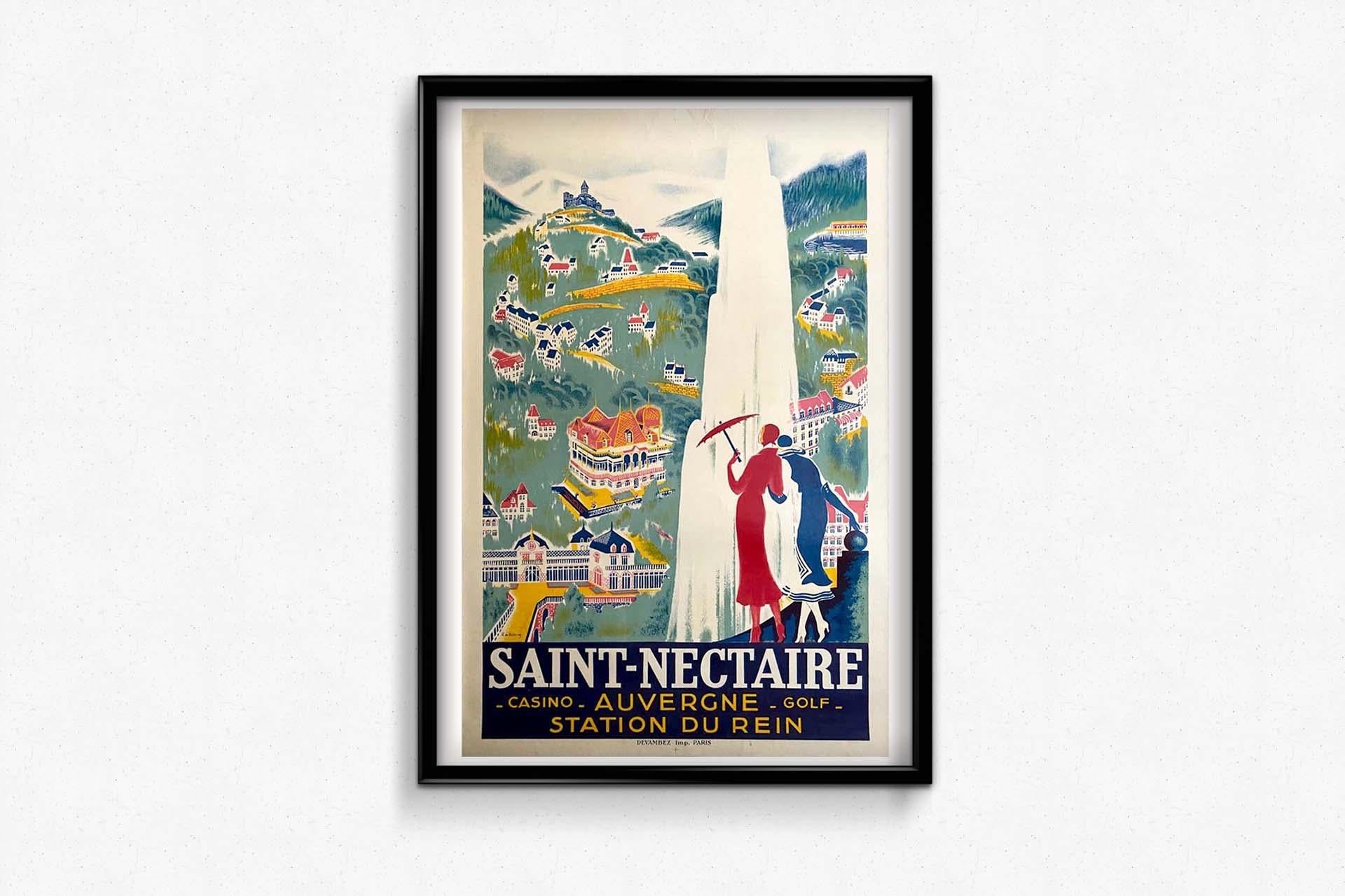 Affiche de voyage originale de De Valerio de 1925 pour la station de Saint-Nectaire en vente 2
