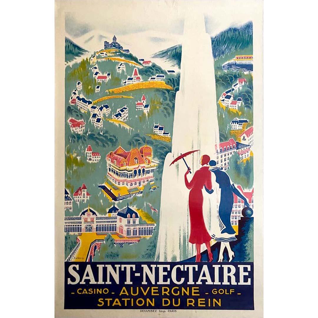 Affiche de voyage originale de De Valerio de 1925 pour la station de Saint-Nectaire - Print de Roger de Valerio