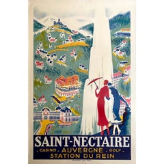 Antique De Valerio's original 1925 travel poster for the Saint-Nectaire Station du Rein
