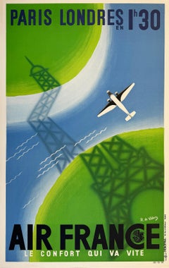 Original Vintage Air France - Paris A Londres Poster by DeValerio 1936