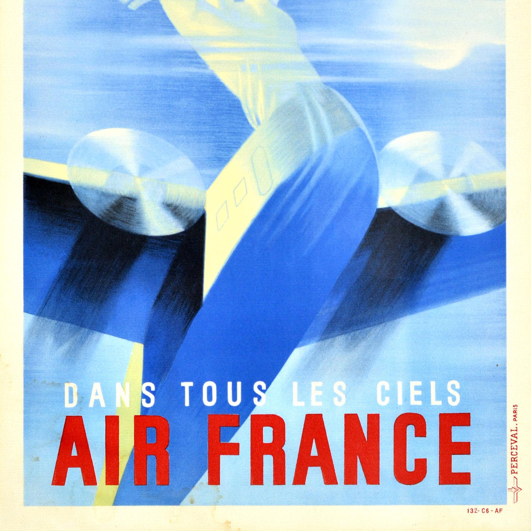 Original Vintage Travel Poster Air France Airways In All Skies Roger de Valerio For Sale 3