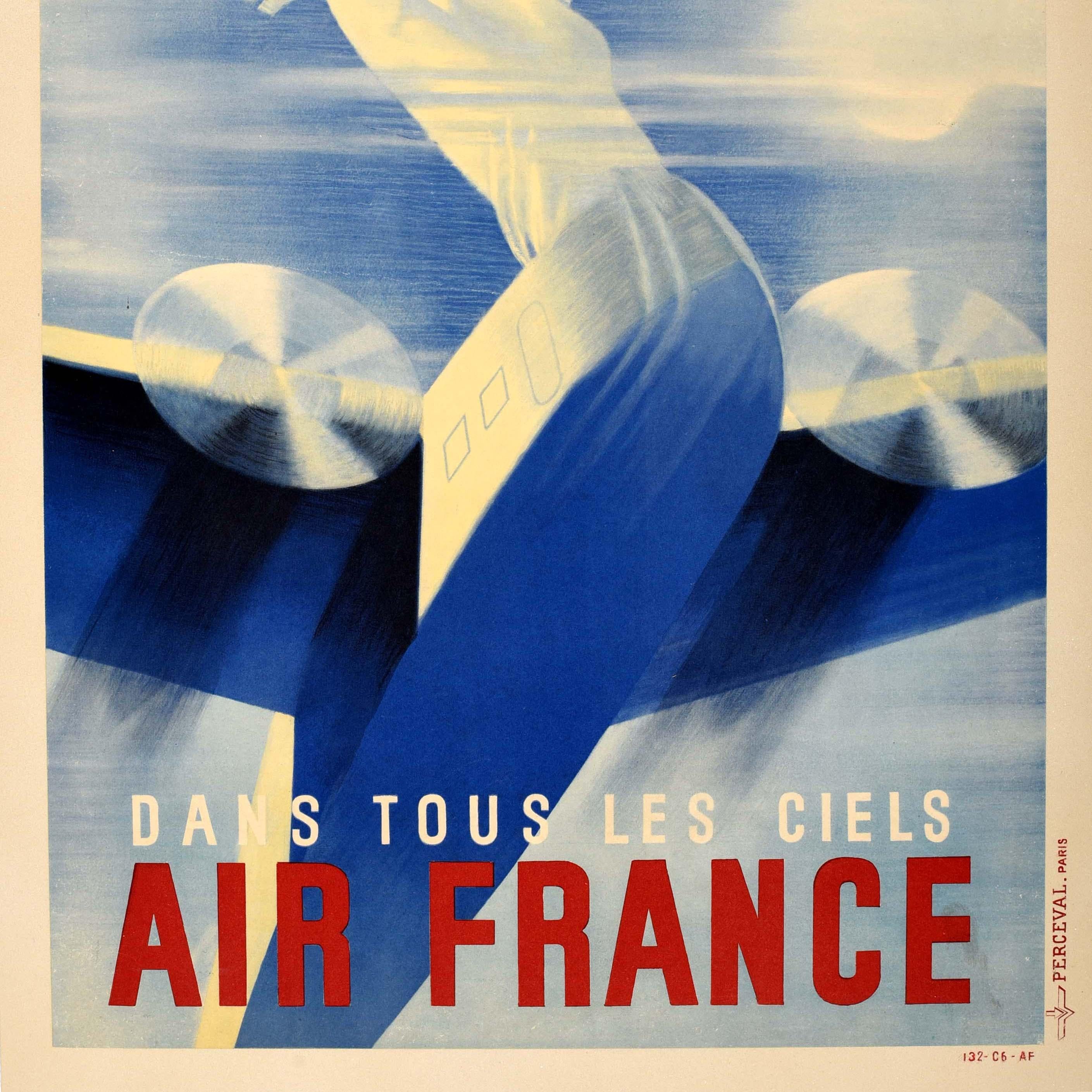 Original Vintage Travel Poster Air France In All Skies Art Deco Valerio Airways - Gray Print by Roger de Valerio