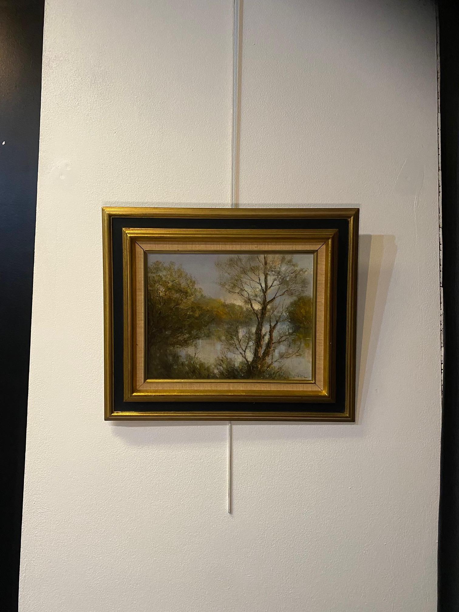 Edge of the Rhone von Roger Delapierre - Öl auf Leinwand 27x35 cm im Angebot 3