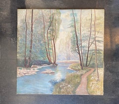 Through the woods by Roger Descombes - Oil on canvas 77x78 cm