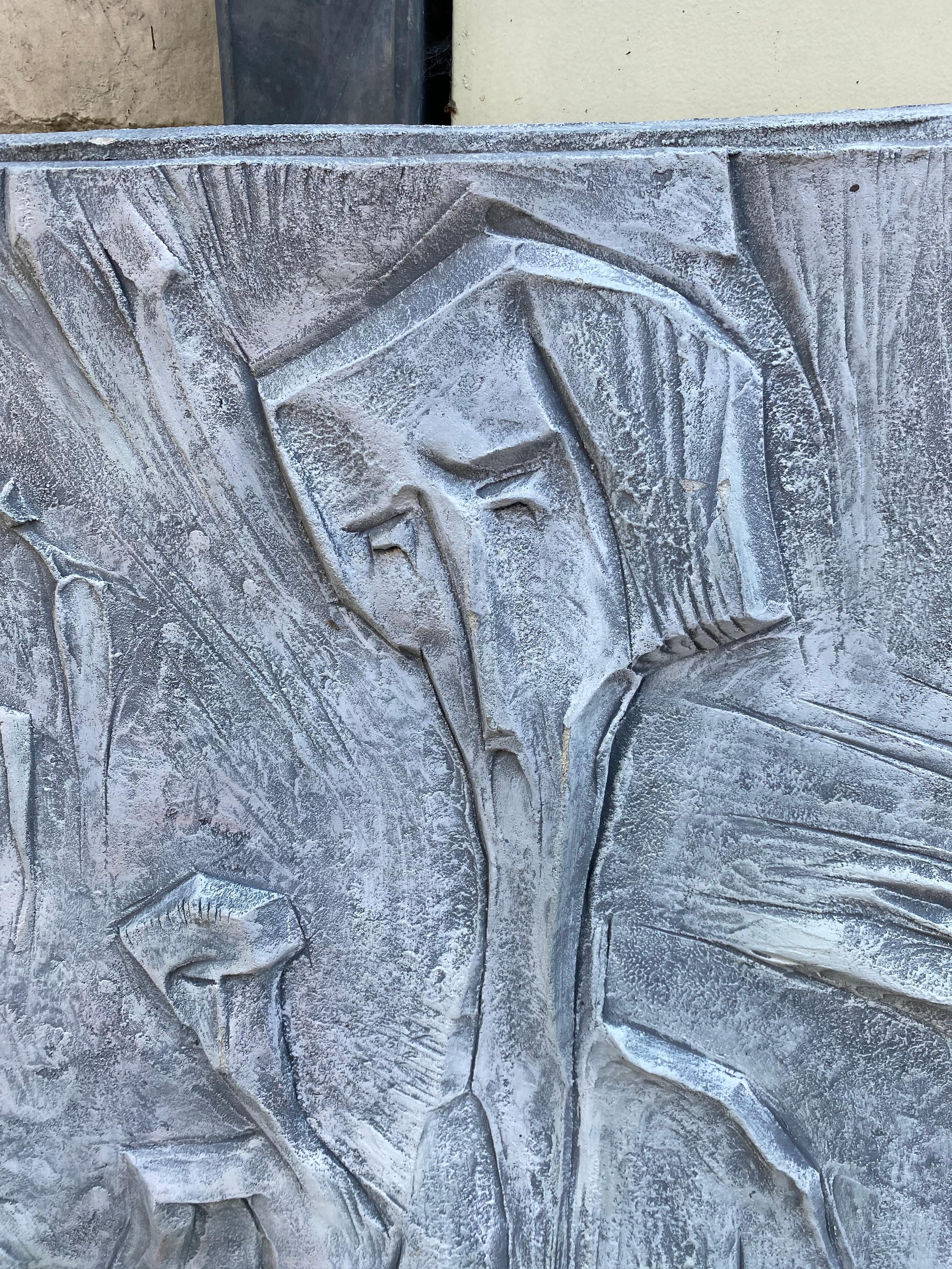 Mid-Century Modern Roger Desserprit '1923-1985' Characters, 1962 Bas-Relief in Cement For Sale