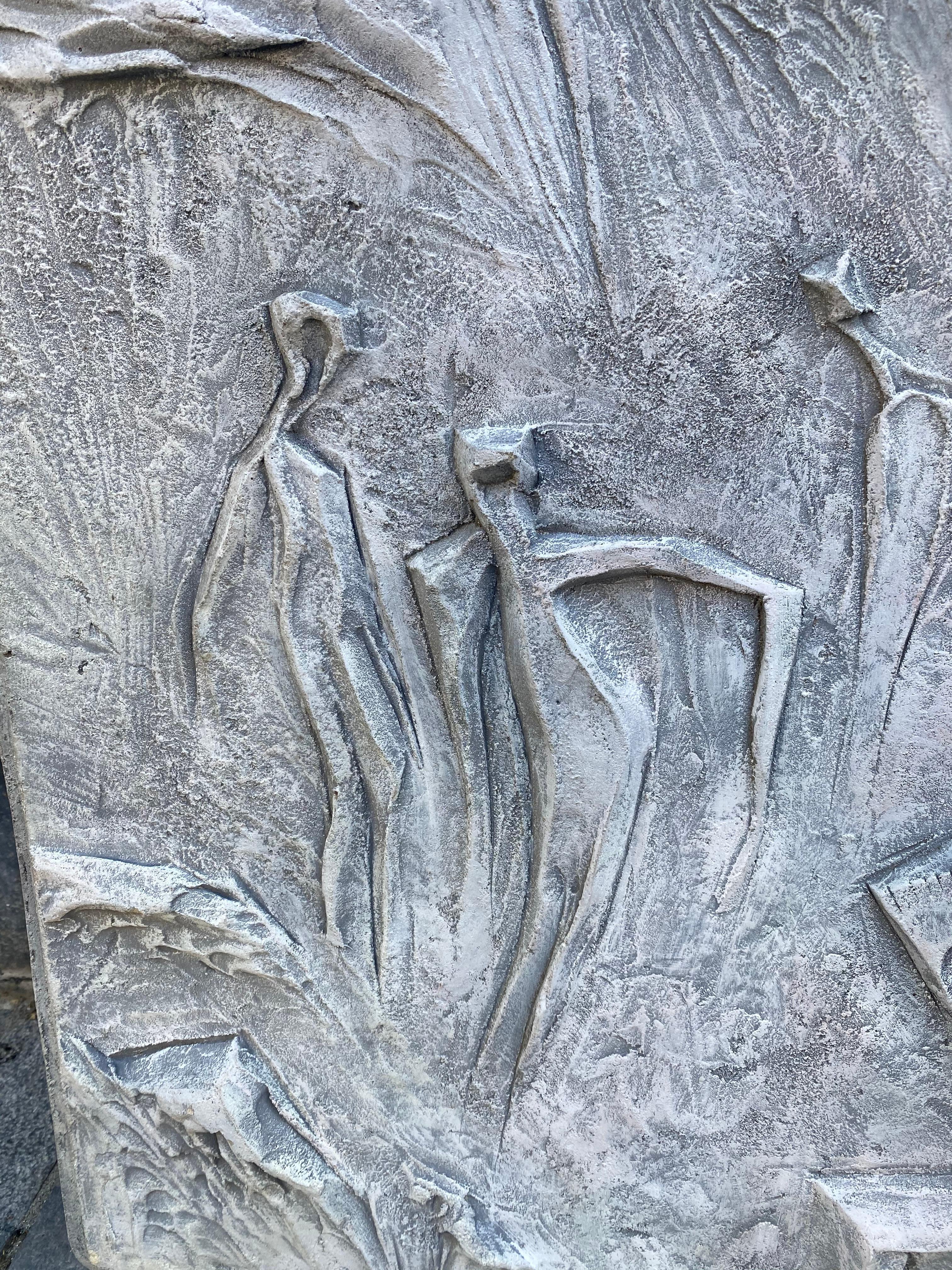 20th Century Roger Desserprit '1923-1985' Characters, 1962 Bas-Relief in Cement For Sale