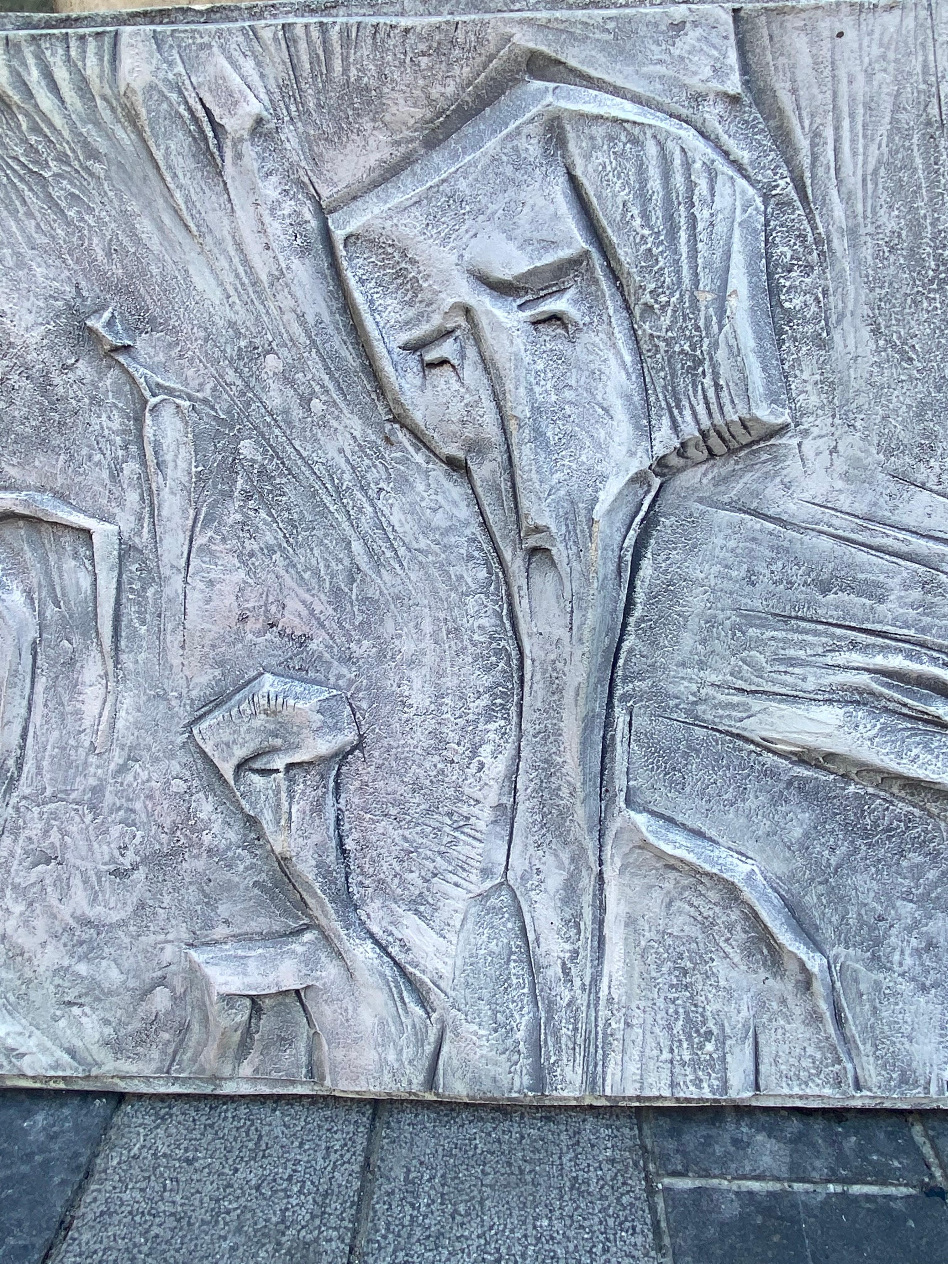 Roger Desserprit '1923-1985' Characters, 1962 Bas-Relief in Cement For Sale 2