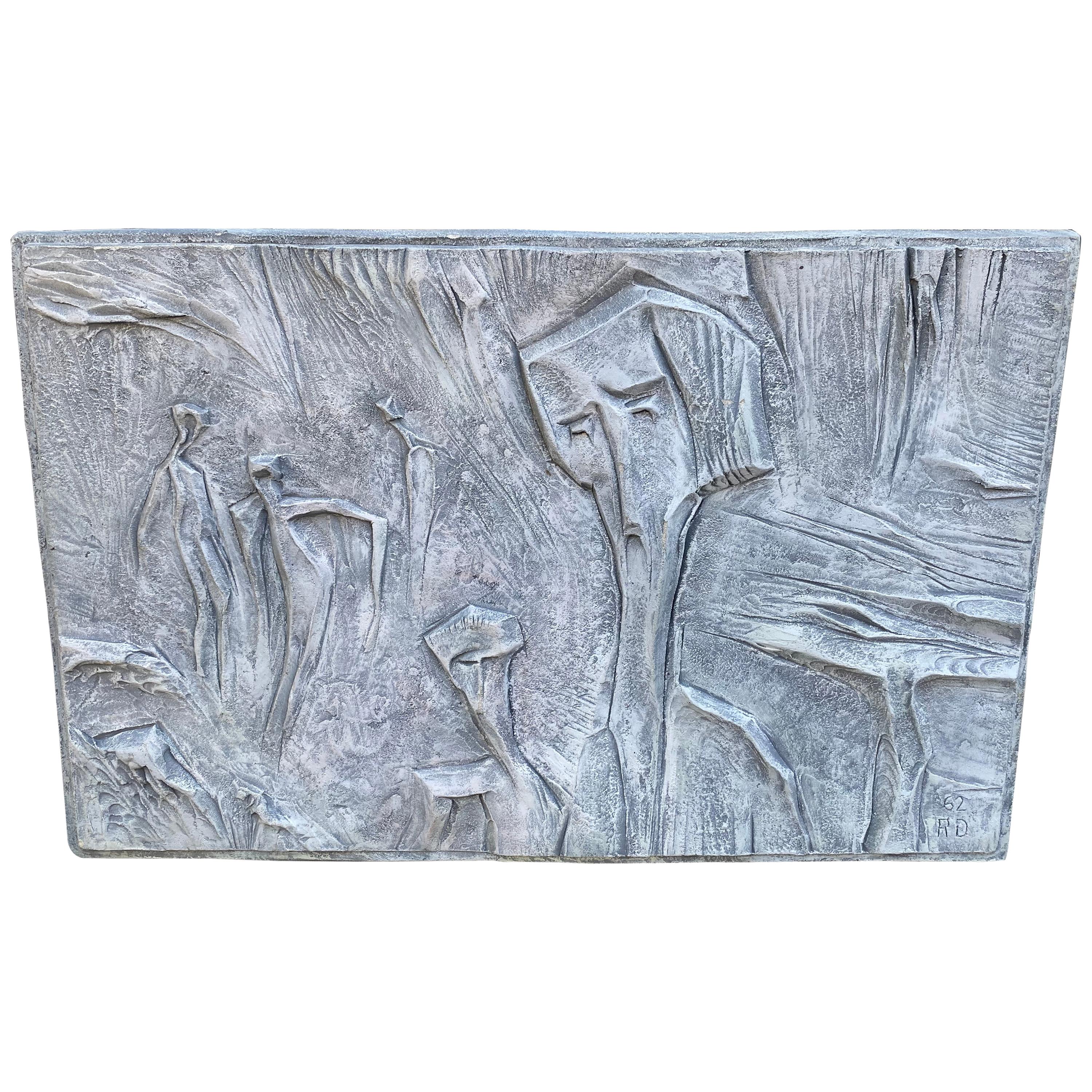 Roger Desserprit '1923-1985' Characters, 1962 Bas-Relief in Cement For Sale