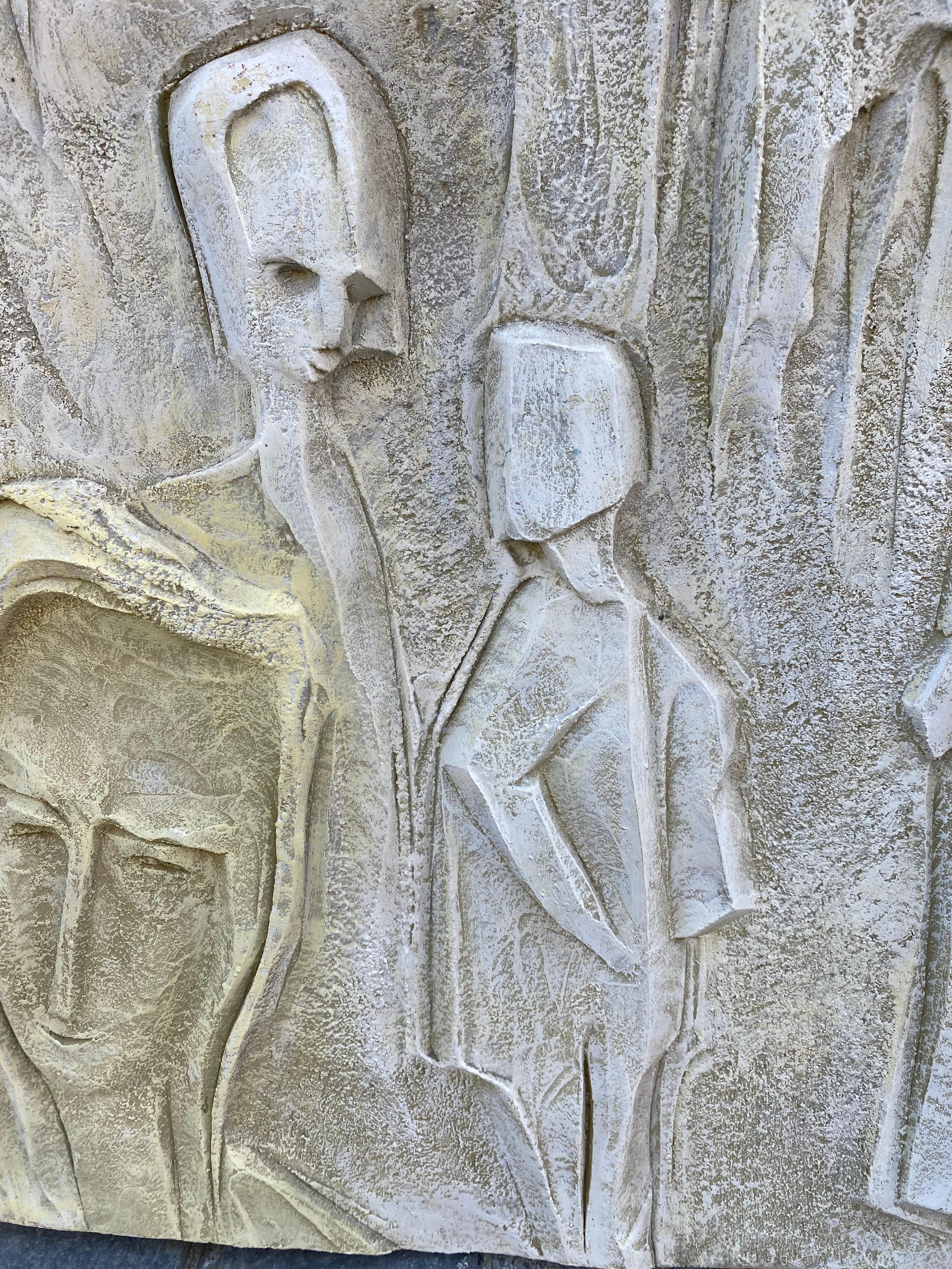 Roger Desserprit '1923-1985' Characters, 1964 Bas-Relief in Cement For Sale 4