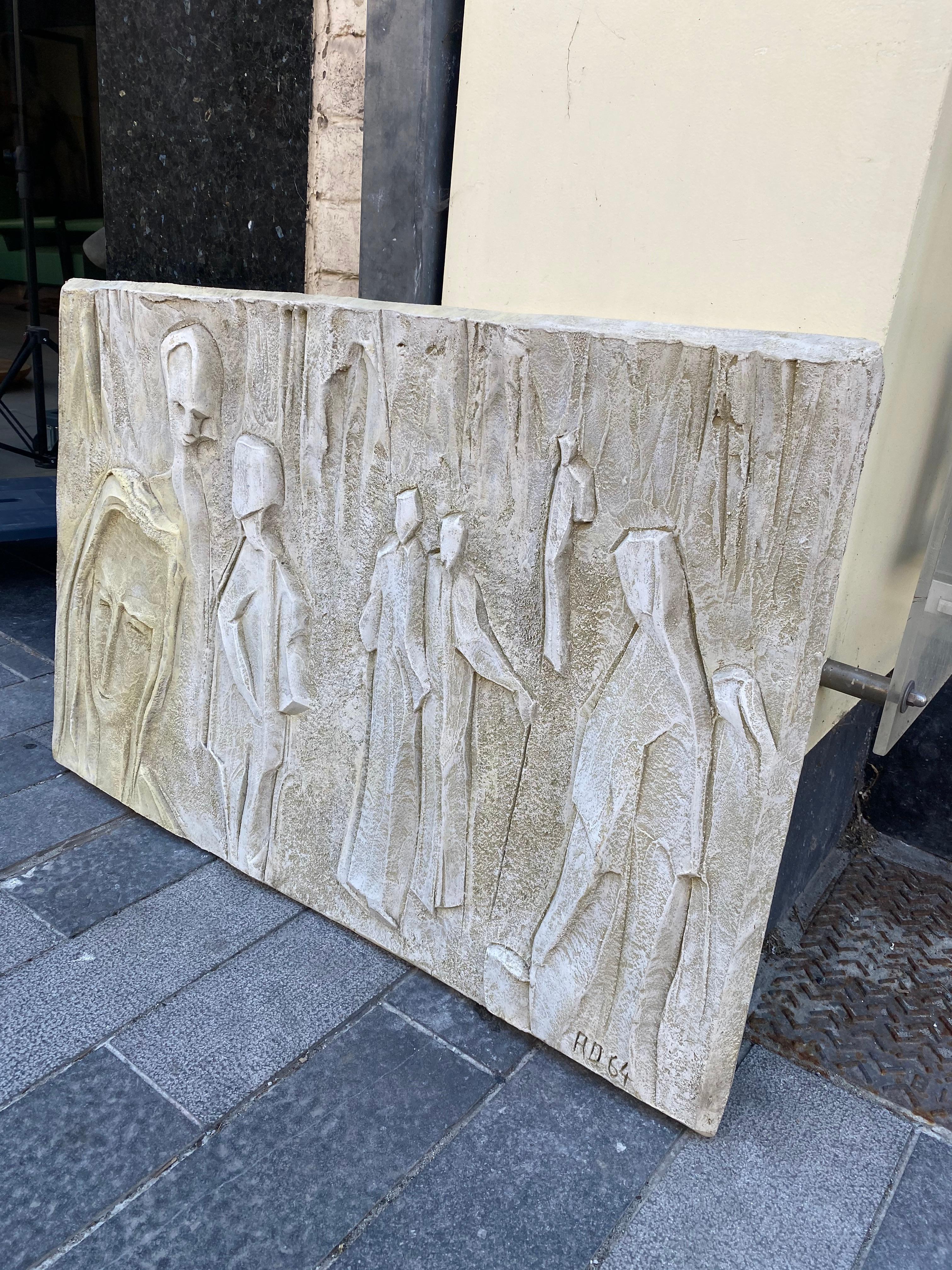 Roger Desserprit '1923-1985' Characters, 1964 Bas-Relief in Cement For Sale 5