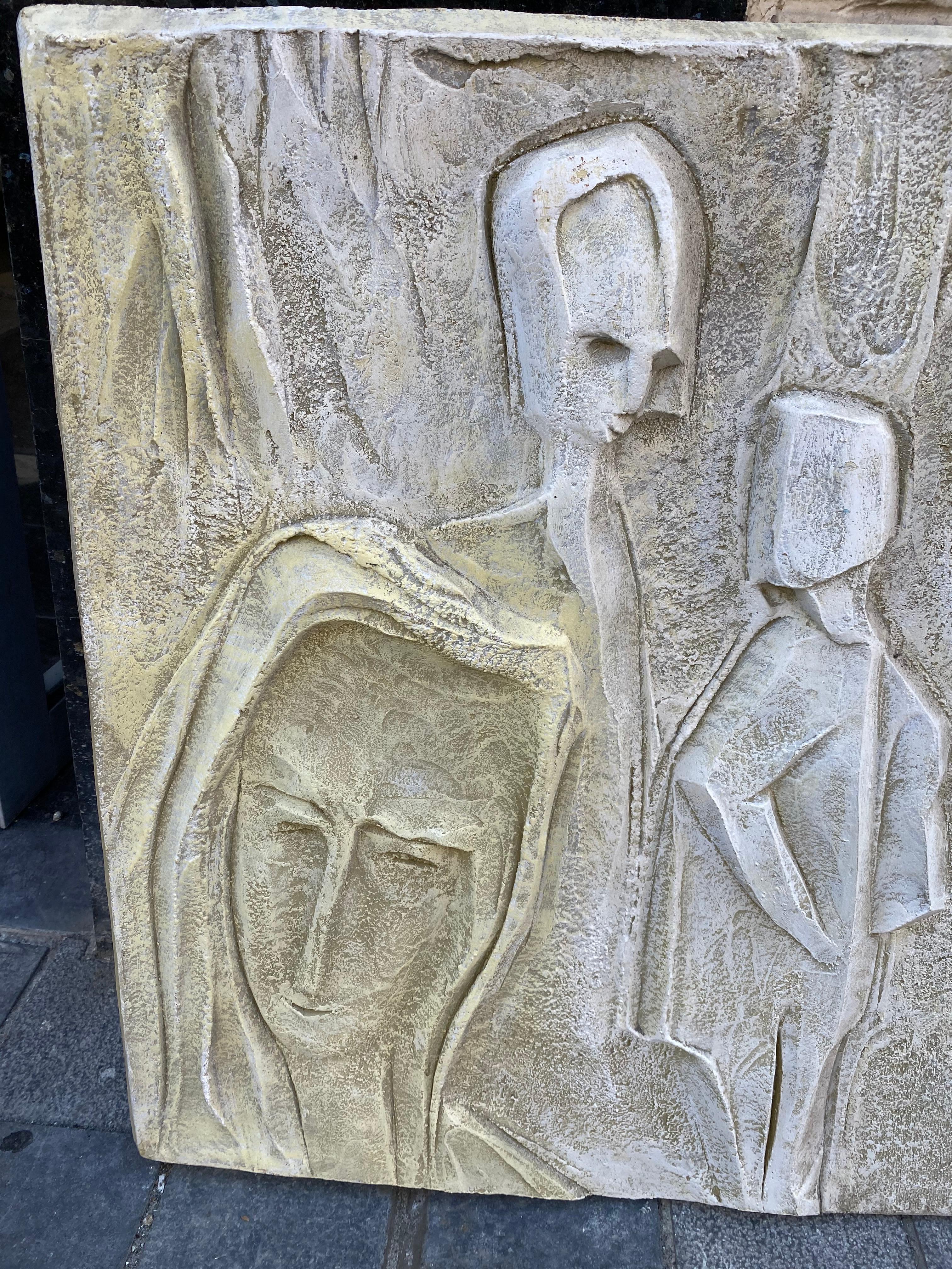 Roger Desserprit '1923-1985' Characters, 1964 Bas-Relief in Cement In Good Condition For Sale In Saint-Ouen, FR