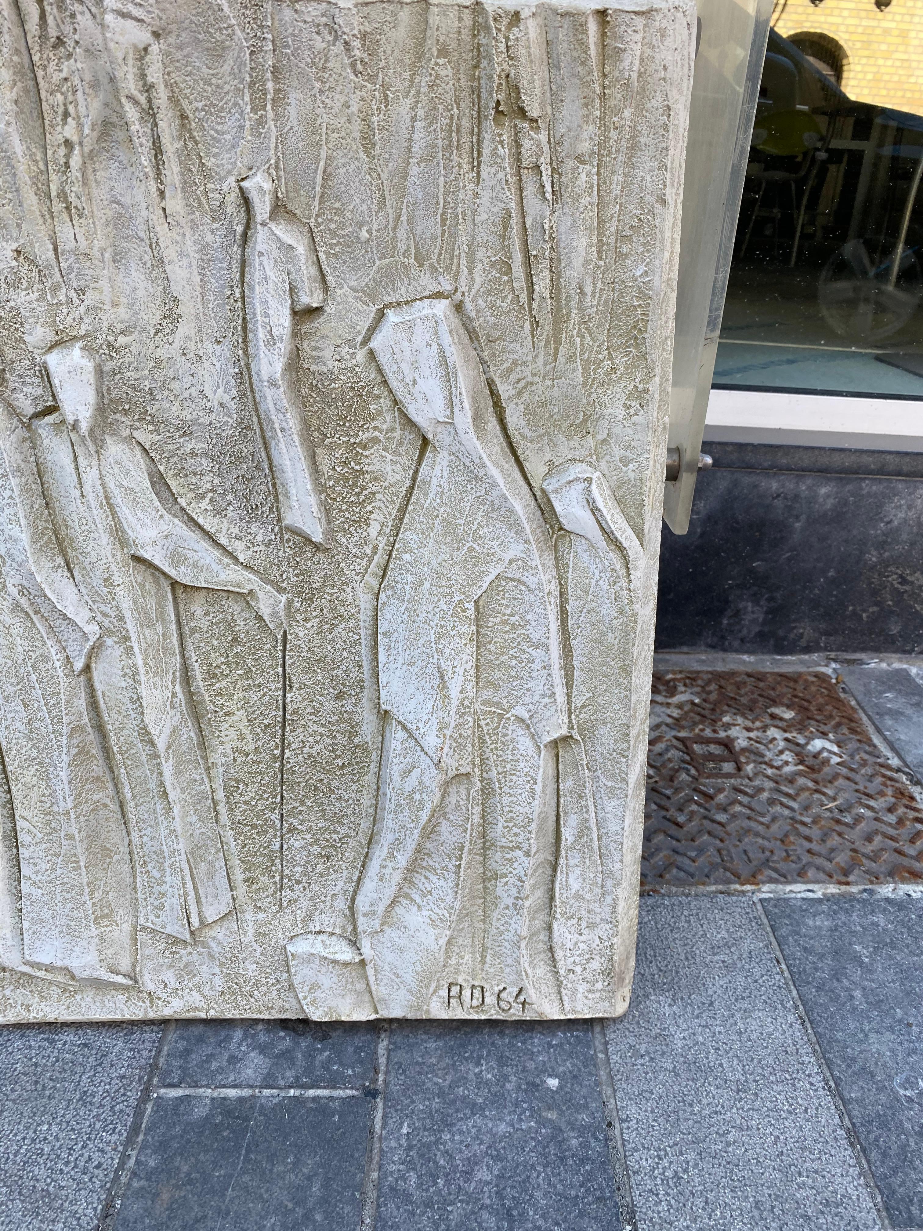 Roger Desserprit '1923-1985' Characters, 1964 Bas-Relief in Cement For Sale 1