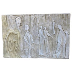 Roger Desserprit '1923-1985' Characters, 1964 Bas-Relief in Cement