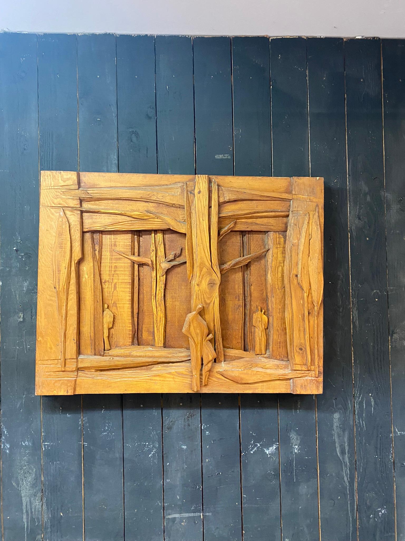 French Roger Desserprit Wooden Sculpture, Monogram, Signed and Dated 1964