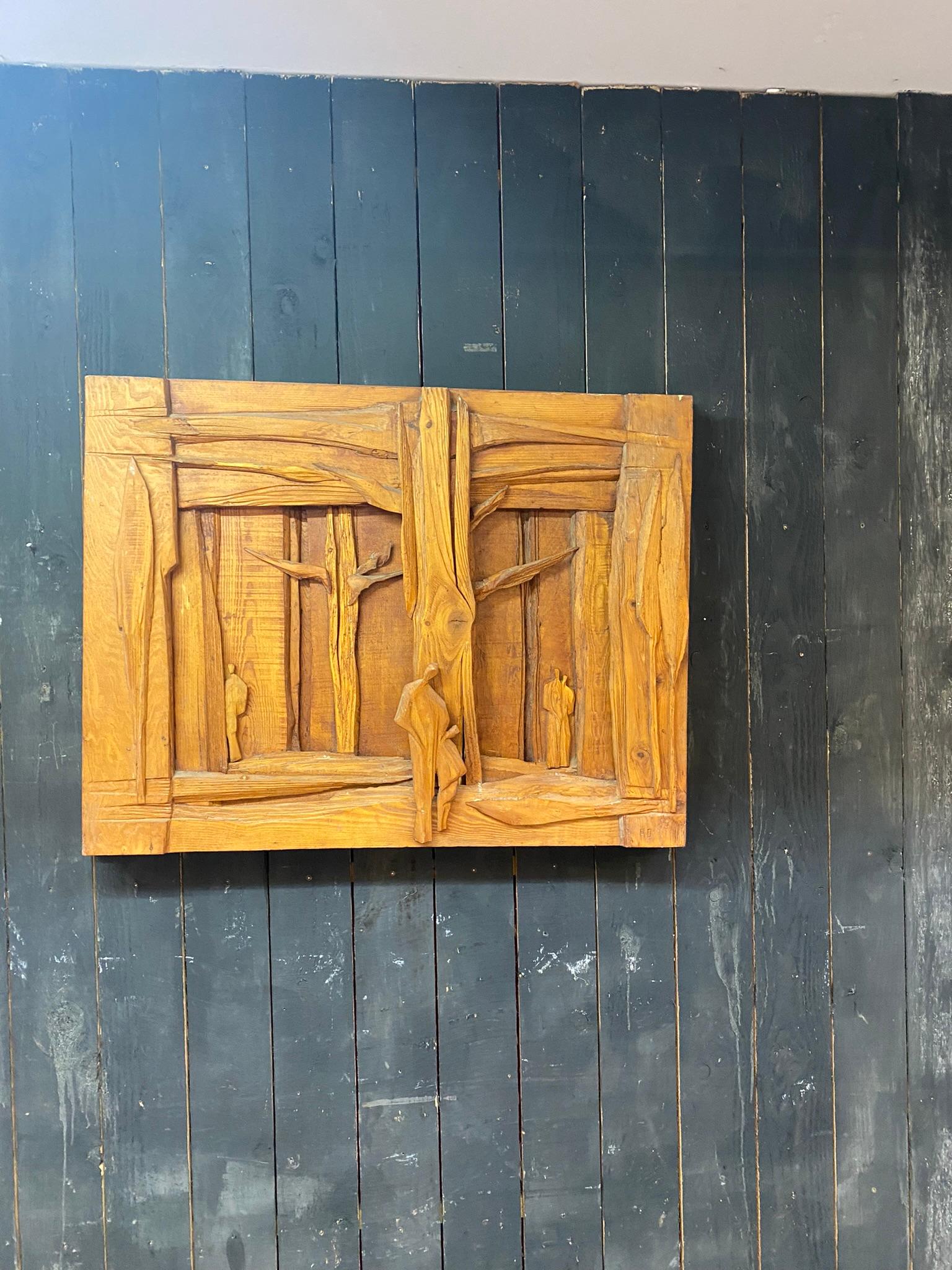 Roger Desserprit Wooden Sculpture, Monogram, Signed and Dated 1964 In Good Condition For Sale In Mouscron, WHT