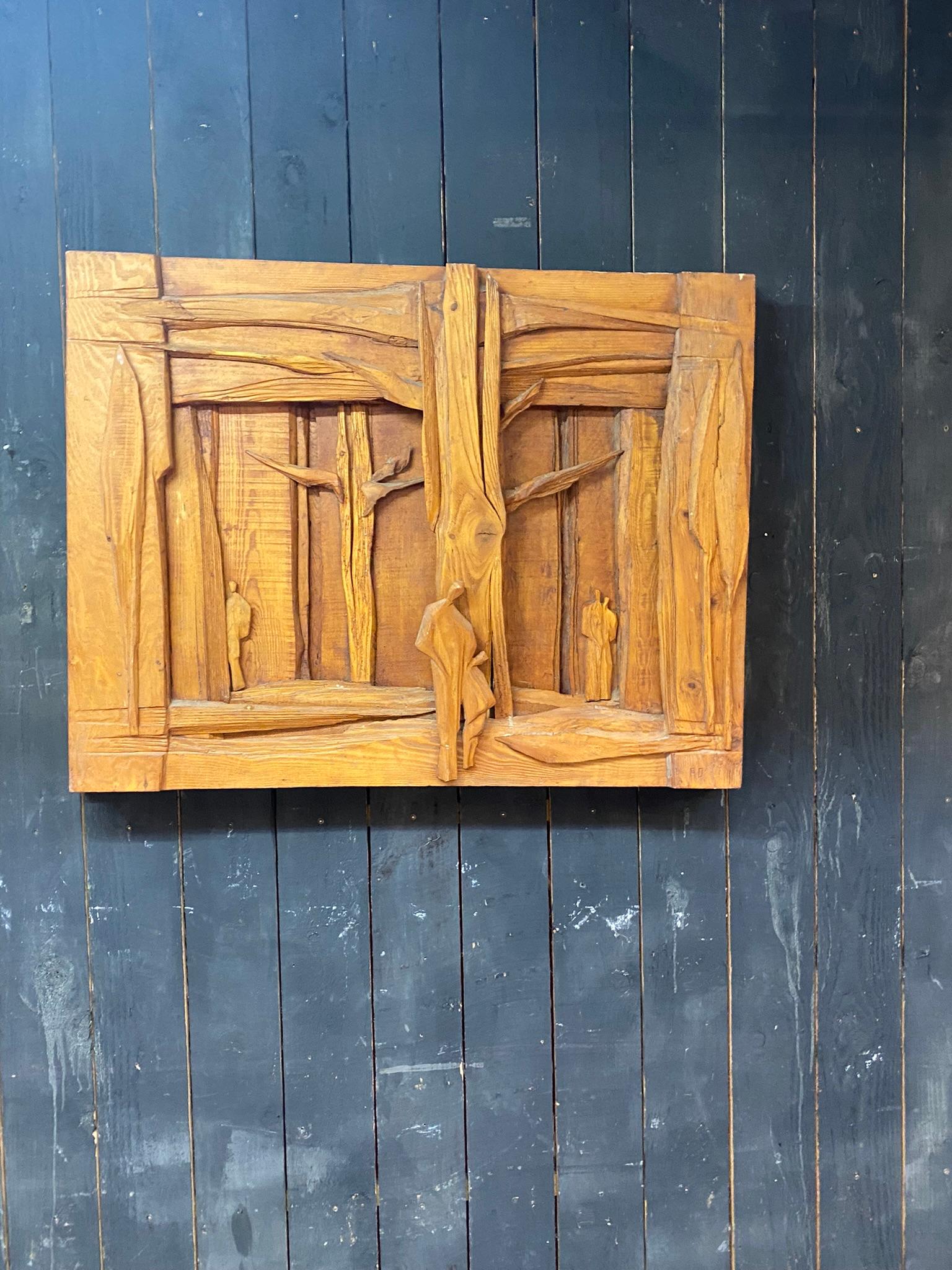 Mid-20th Century Roger Desserprit Wooden Sculpture, Monogram, Signed and Dated 1964
