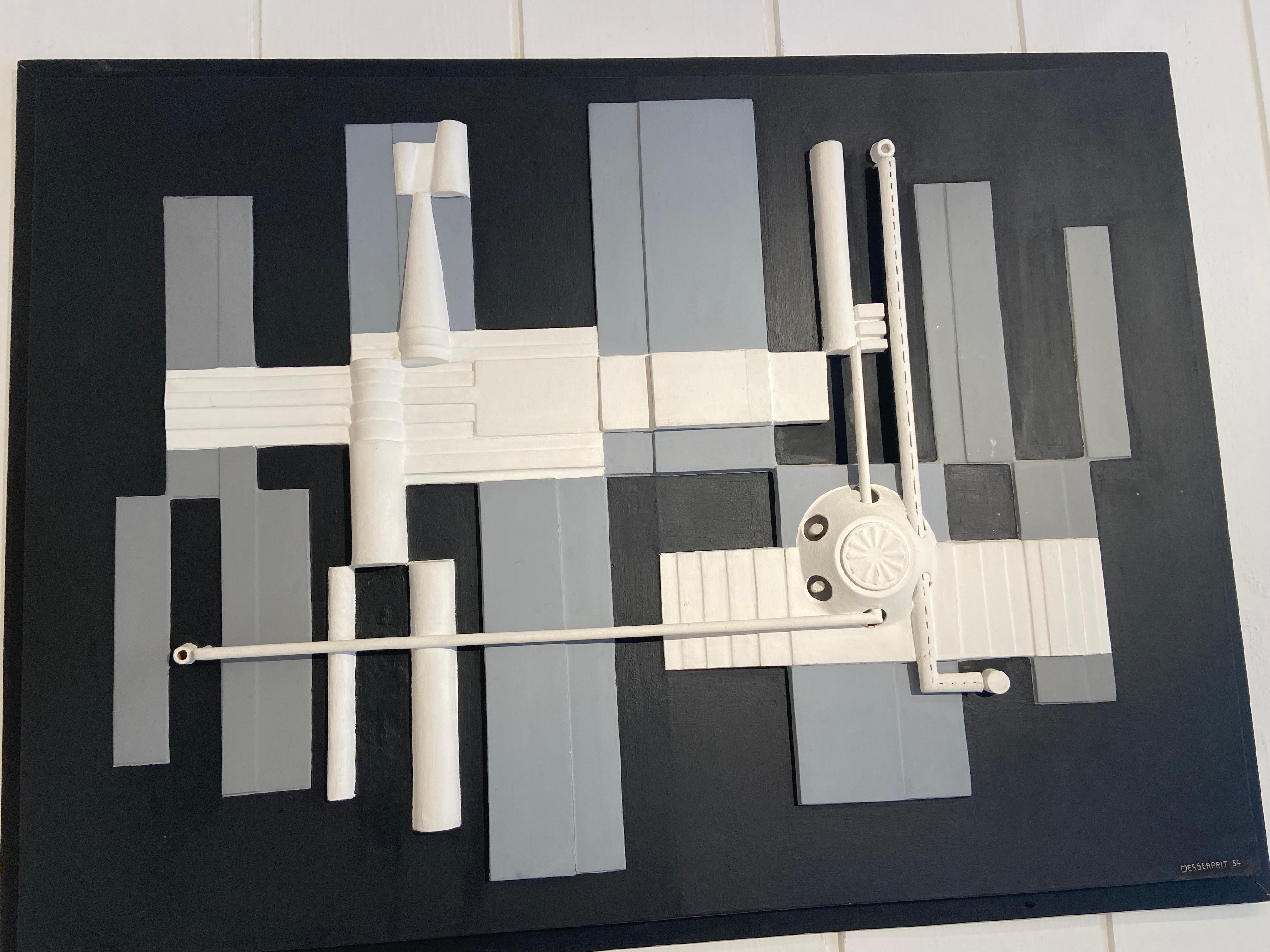 Roger Desserprit
Low relief painting, signed by the artist
France, circa 1980
L. 130 x W. 96 cm, D. 10 cm