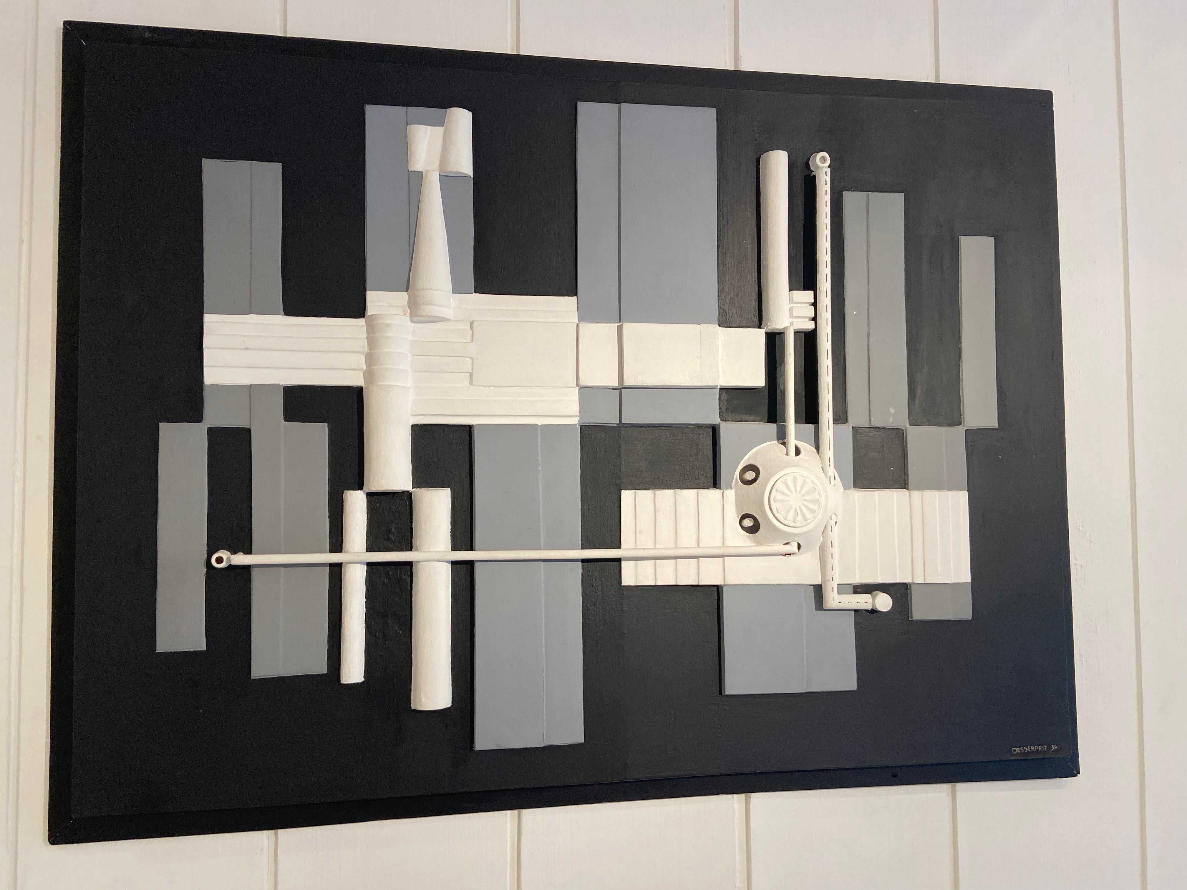 Space Age Roger Desserprit Low Relief Painting, Signed, France, circa 1980 For Sale