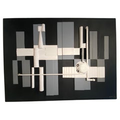Roger Desserprit Low Relief Painting, Signed, France, circa 1980