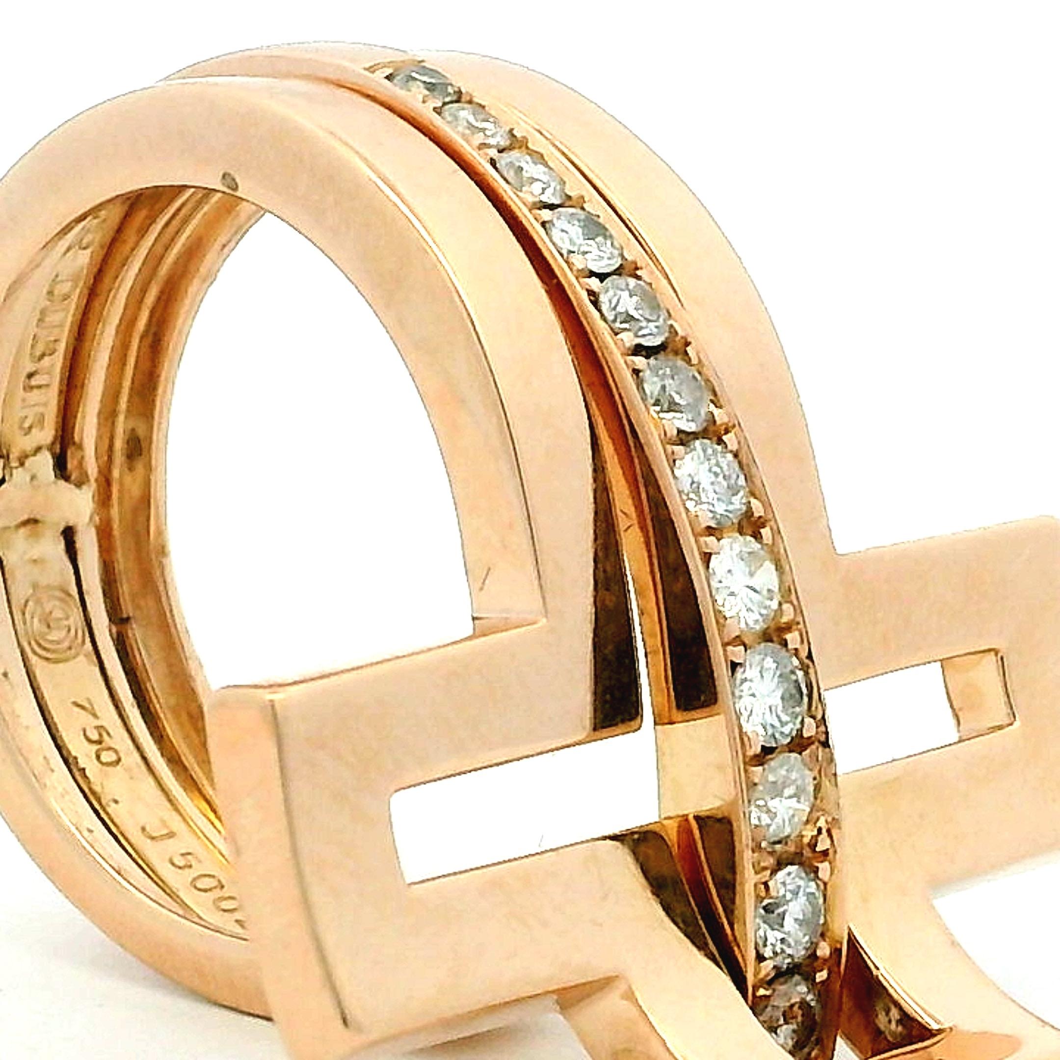 Taglio rotondo Anello a fascia con diamanti architettonici in oro rosa 18K di Roger Dubuis, 0,85 carati, misura 7,5 in vendita