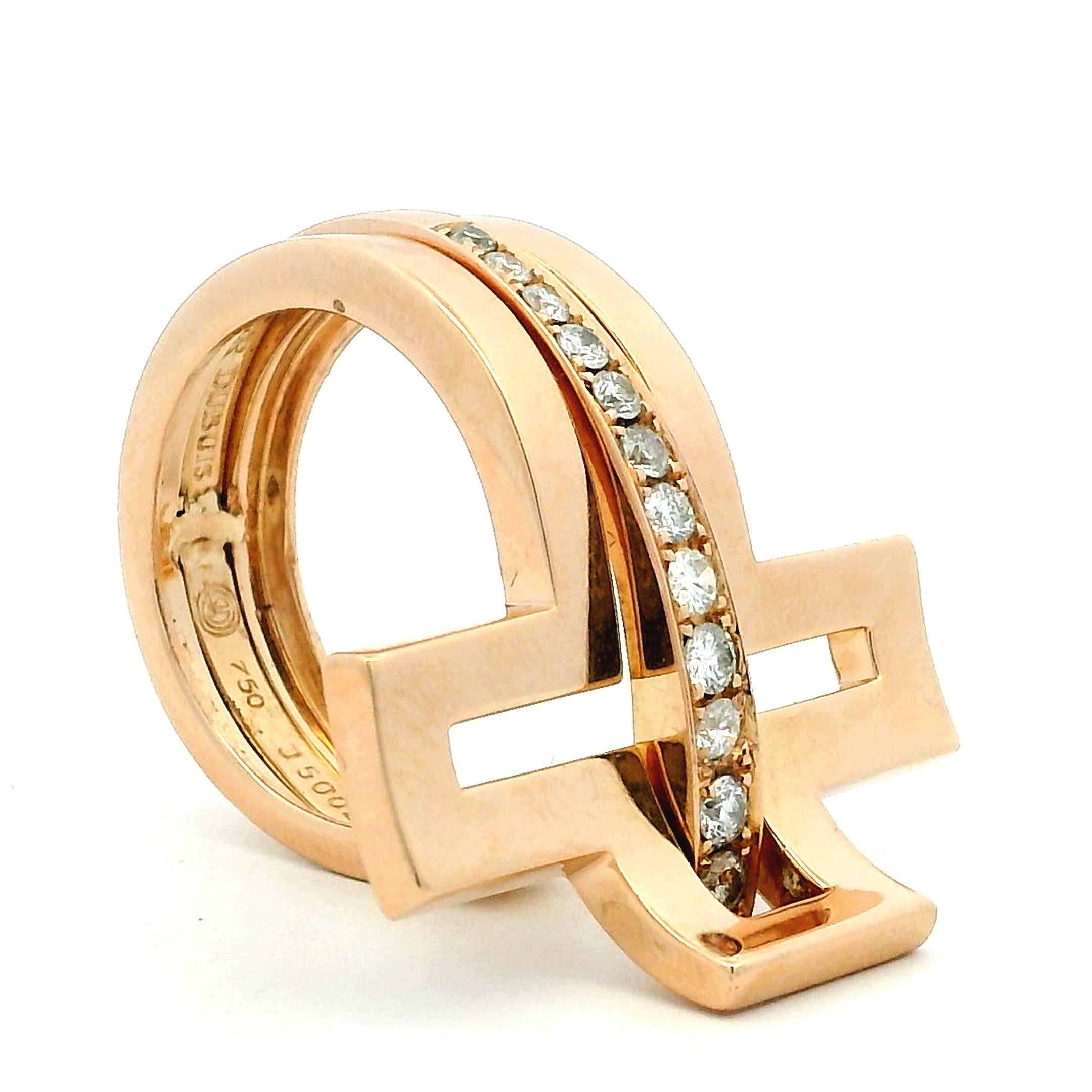 Anello a fascia con diamanti architettonici in oro rosa 18K di Roger Dubuis, 0,85 carati, misura 7,5 In condizioni ottime in vendita a Miami, FL