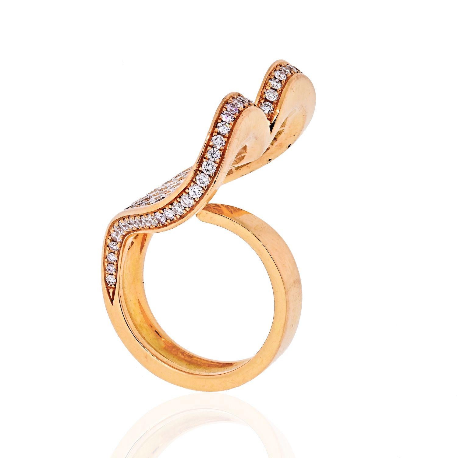 Modern Roger Dubuis 18 Karat Rose Gold Curved Heart 4.21 Carat Ring