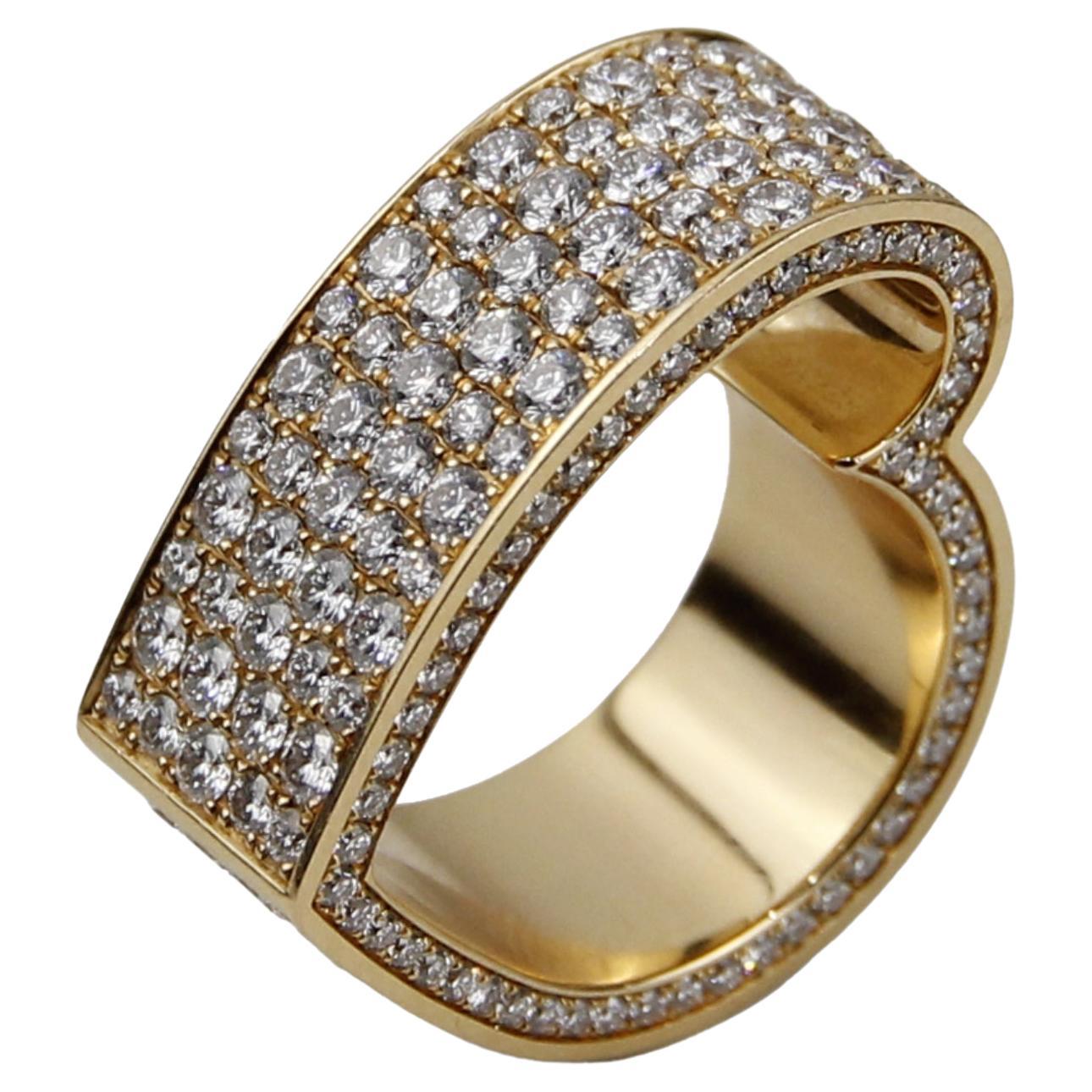 Roger Dubuis 18K Yellow Gold 5.67 Ctw Diamond Heart Ring For Sale