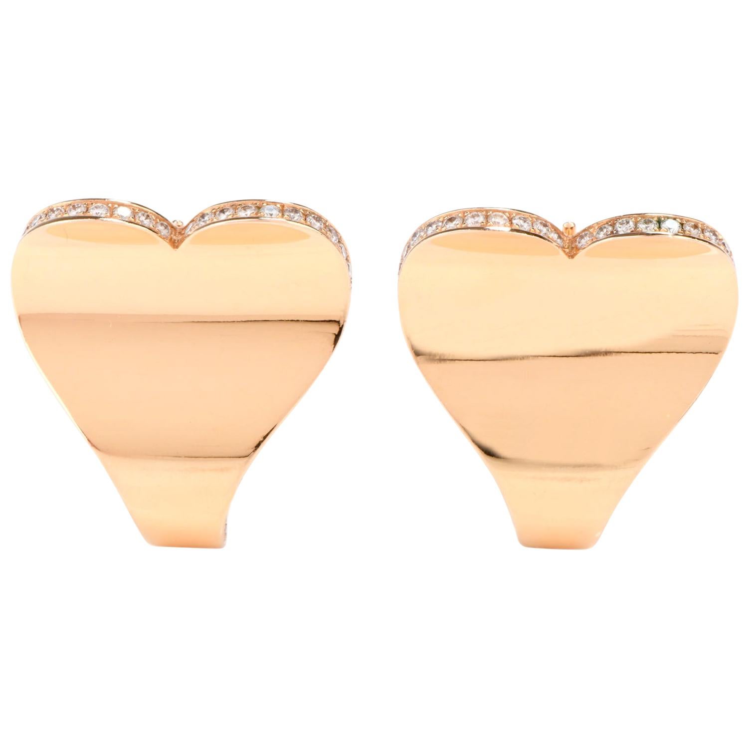 Roger Dubuis Clips d'oreilles en forme de cœur en or 18 carats et diamants en vente