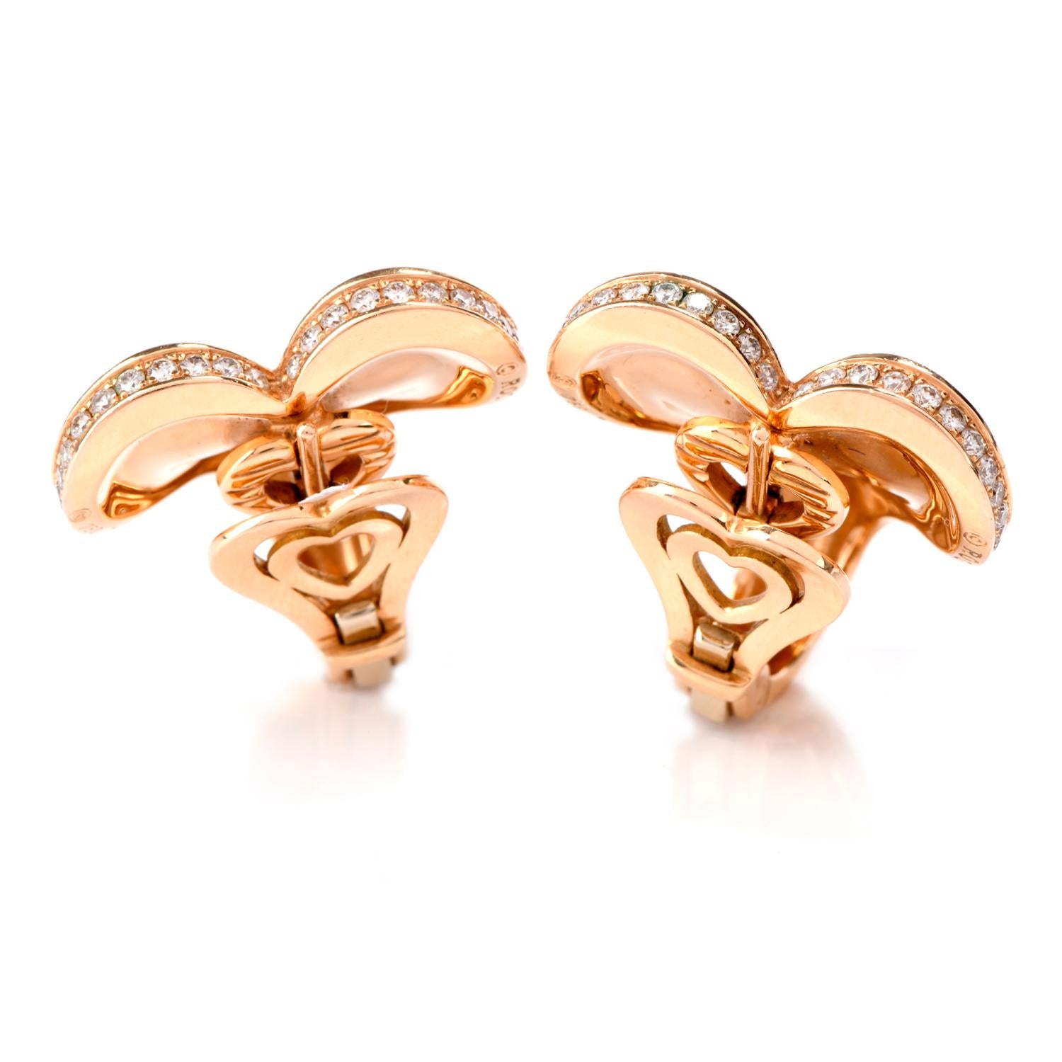 Taille ronde Roger Dubuis Clips d'oreilles en forme de cœur en or 18 carats et diamants en vente