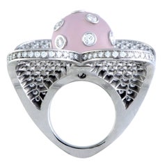 Roger Dubuis Diamond Pave and Pink Crystal Ball Large White Gold Heart Ring