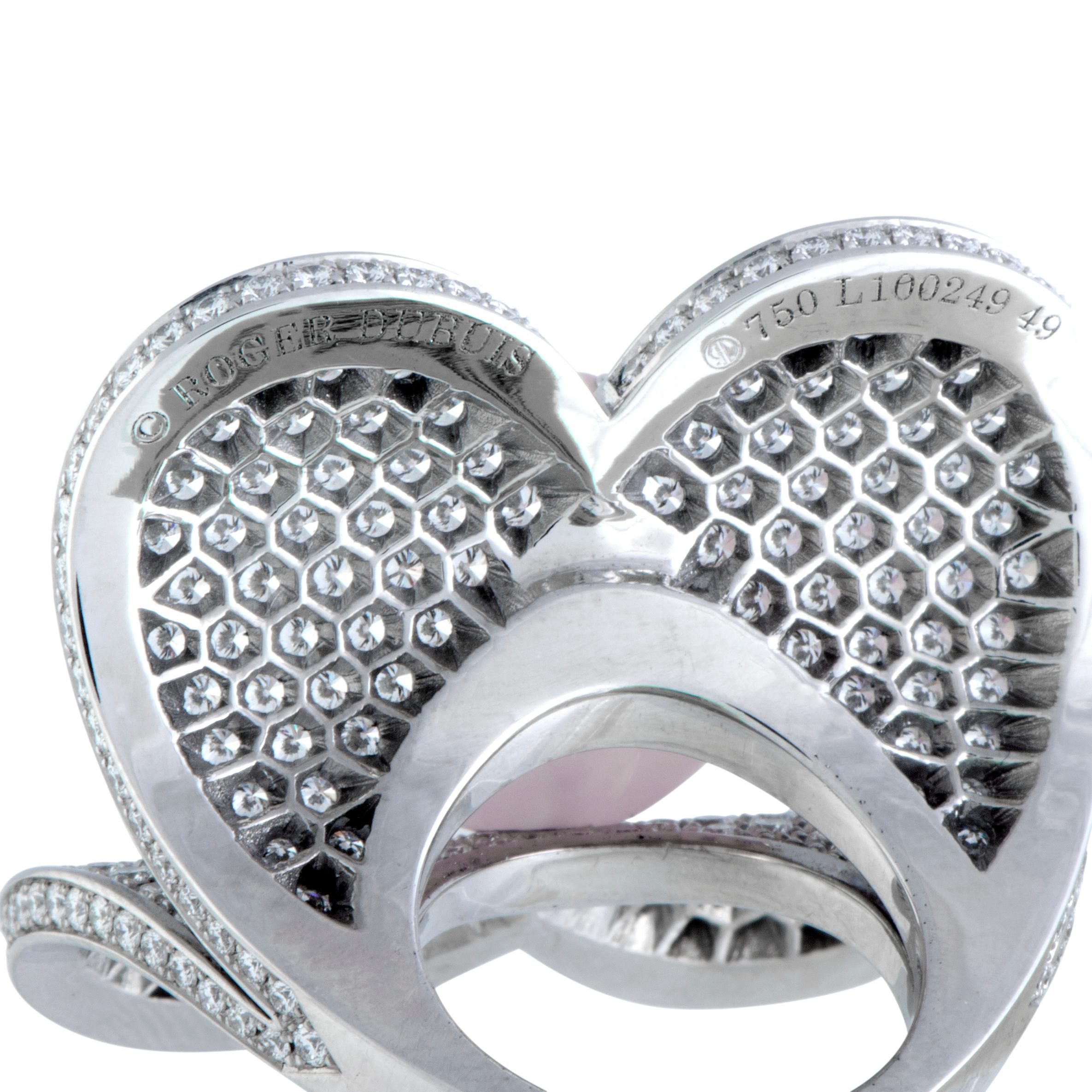 Roger Dubuis Diamond Pave and Pink Crystal Ball Large White Gold Heart Ring 1