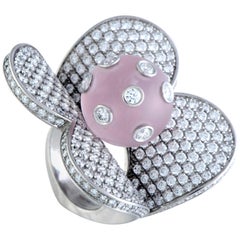 Roger Dubuis Diamond Pave and Pink Crystal Ball Large White Gold Heart Ring