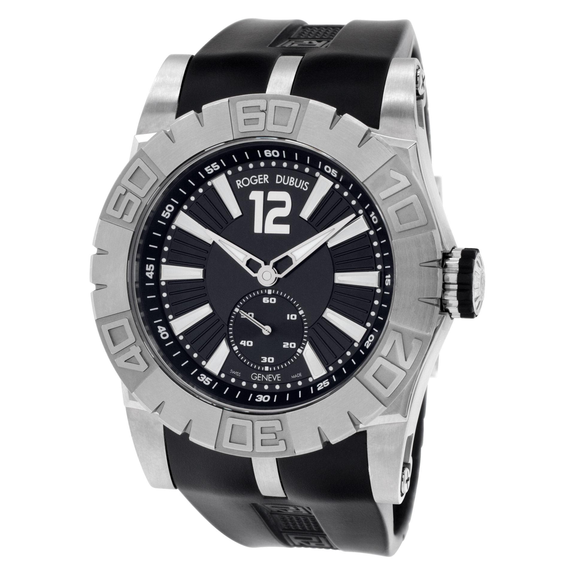 Roger Dubuis Easy Diver in stainless steel on black rubber band. Automatic movement under glass w/ subseconds. 46mm case size. Ref RDDBSE0257. Circa 2010s. Fine Pre-owned Roger Dubuis Watch.  Certified preowned Sport Roger Dubuis Easy Diver