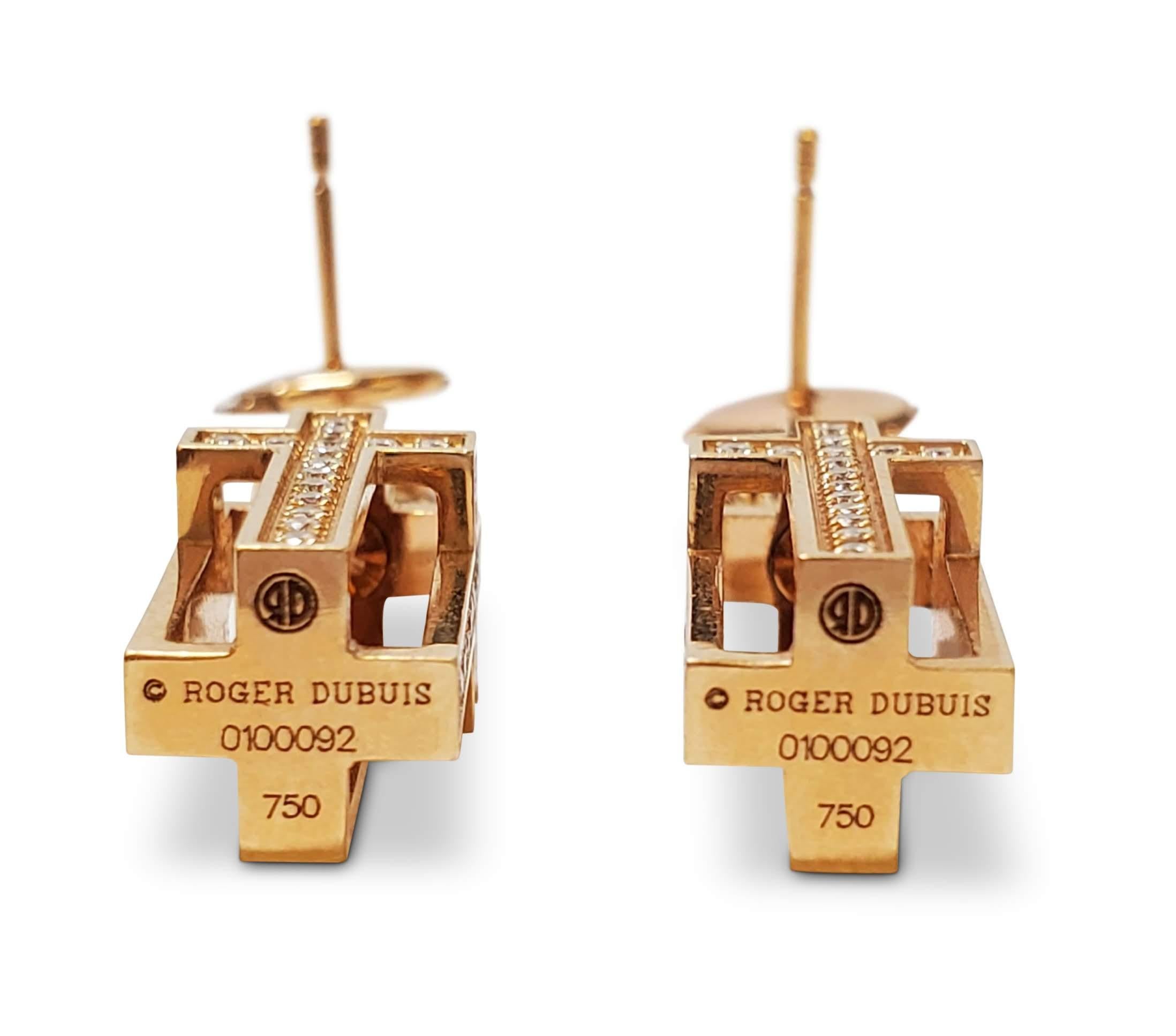 Round Cut Roger Dubuis 'Follow Me' Gold and Diamond Earrings