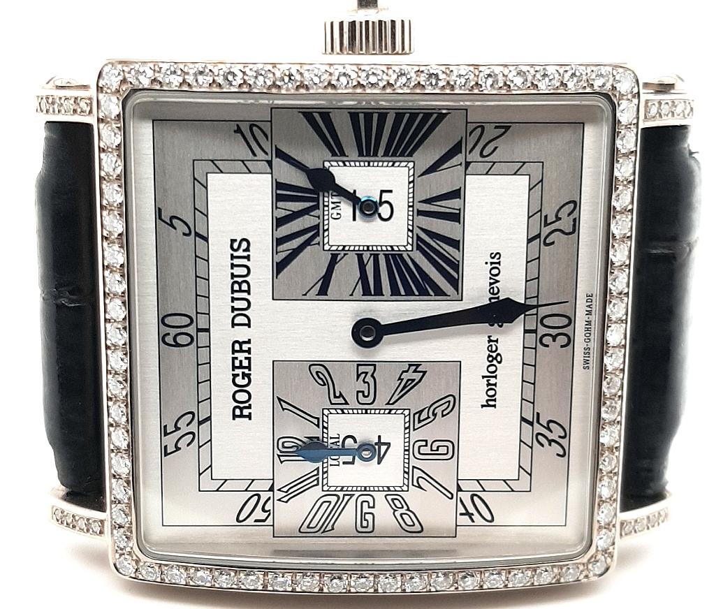 18kt Gold Roger Dubuis White Gold Square Limited Edition 28 Only GMT Jump Hour  For Sale 1