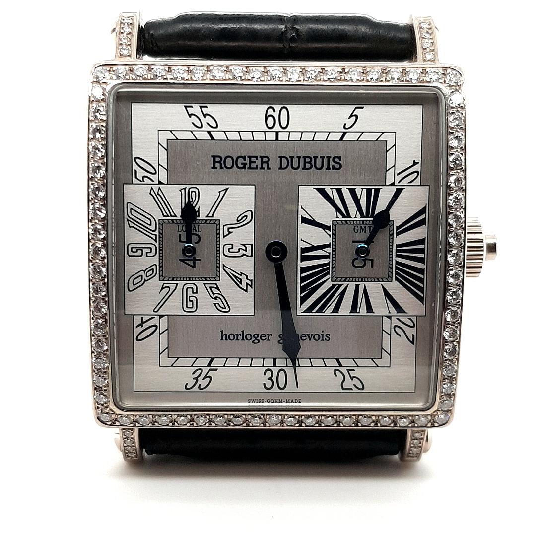 18kt Gold Roger Dubuis White Gold Square Limited Edition 28 Only GMT Jump Hour  For Sale 7