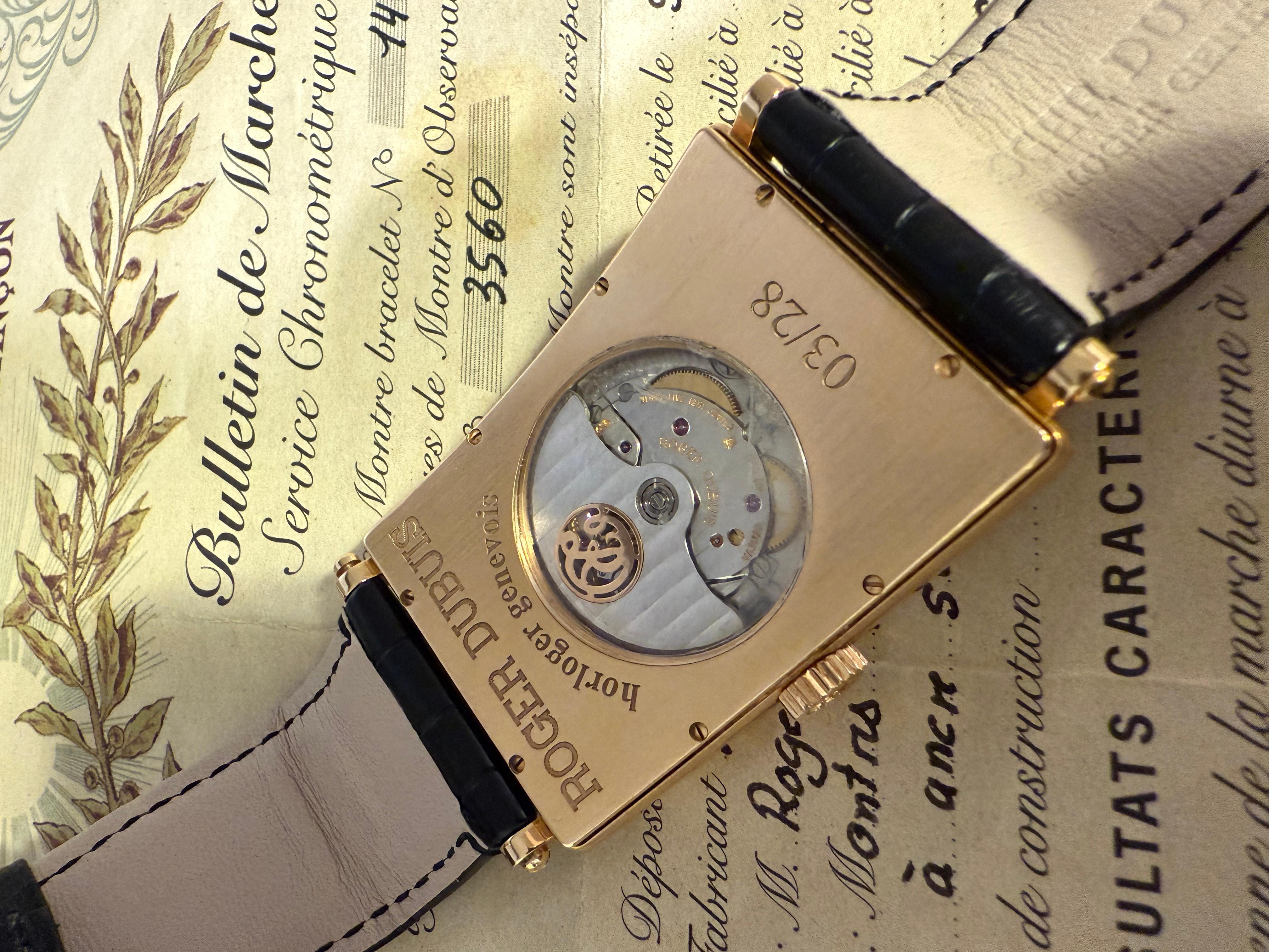 Gorgeous Roger Dubuis Much More watch
Limited edition no. 03/28
Rose gold case
Case mm 34 x 46
Genuine black crocodile strap
Splendid condition, single owner, private collection
Complete with box, guarantee, booklets and outer box
For collectors and