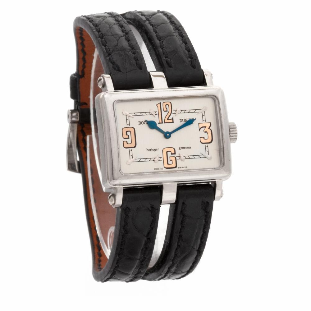 Modern Roger Dubuis Too Much T22180 18 Karat White Gold Silver Dial Quartz Watch For Sale