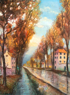 Large 4-Foot Framed Original Oil on Canvas Rare Early Work by Roger Etienne
