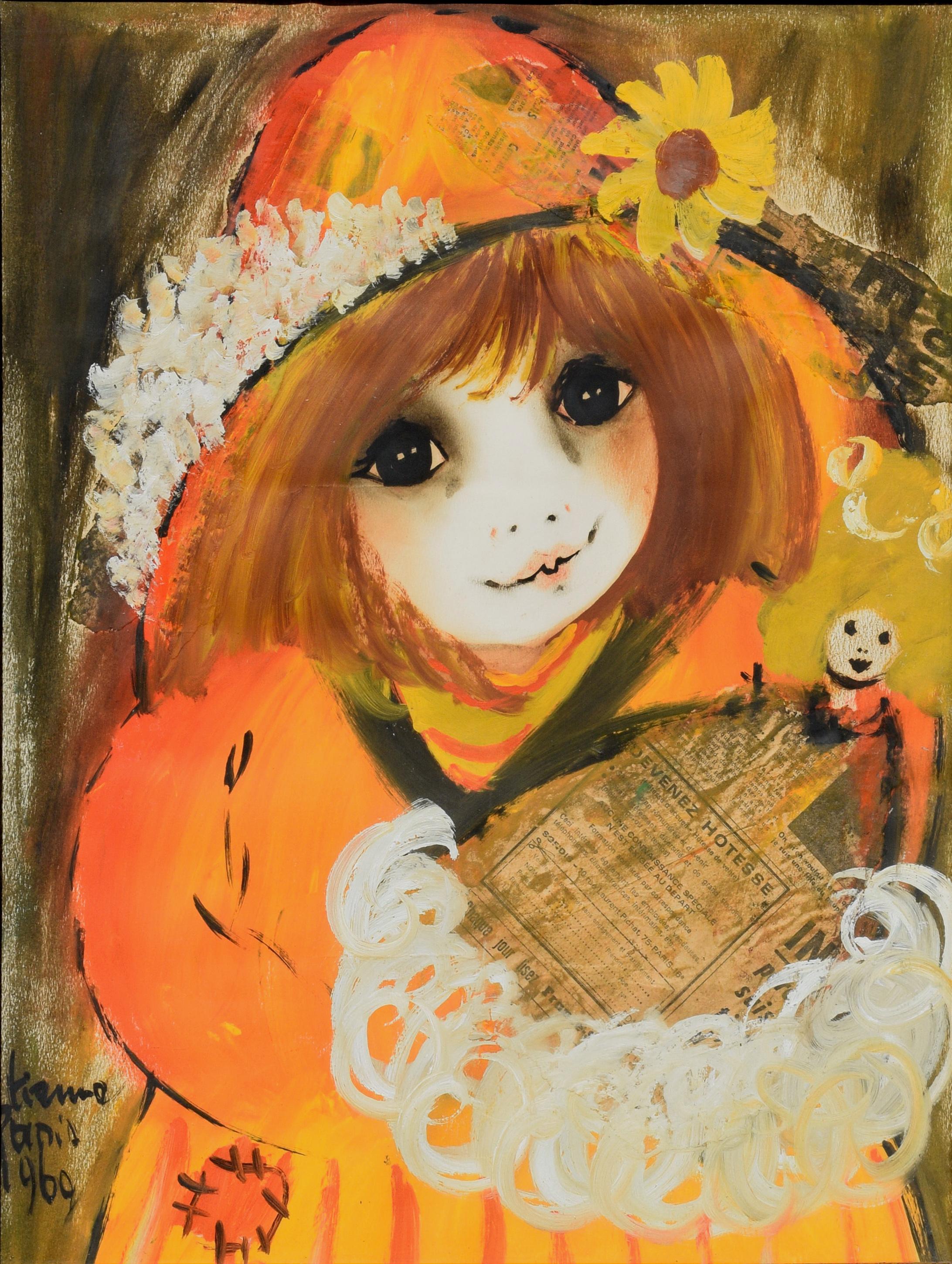 Petite Fille de Fleur - Figurativa Florista Parisina de Mediados de Siglo - Painting de Roger Etienne