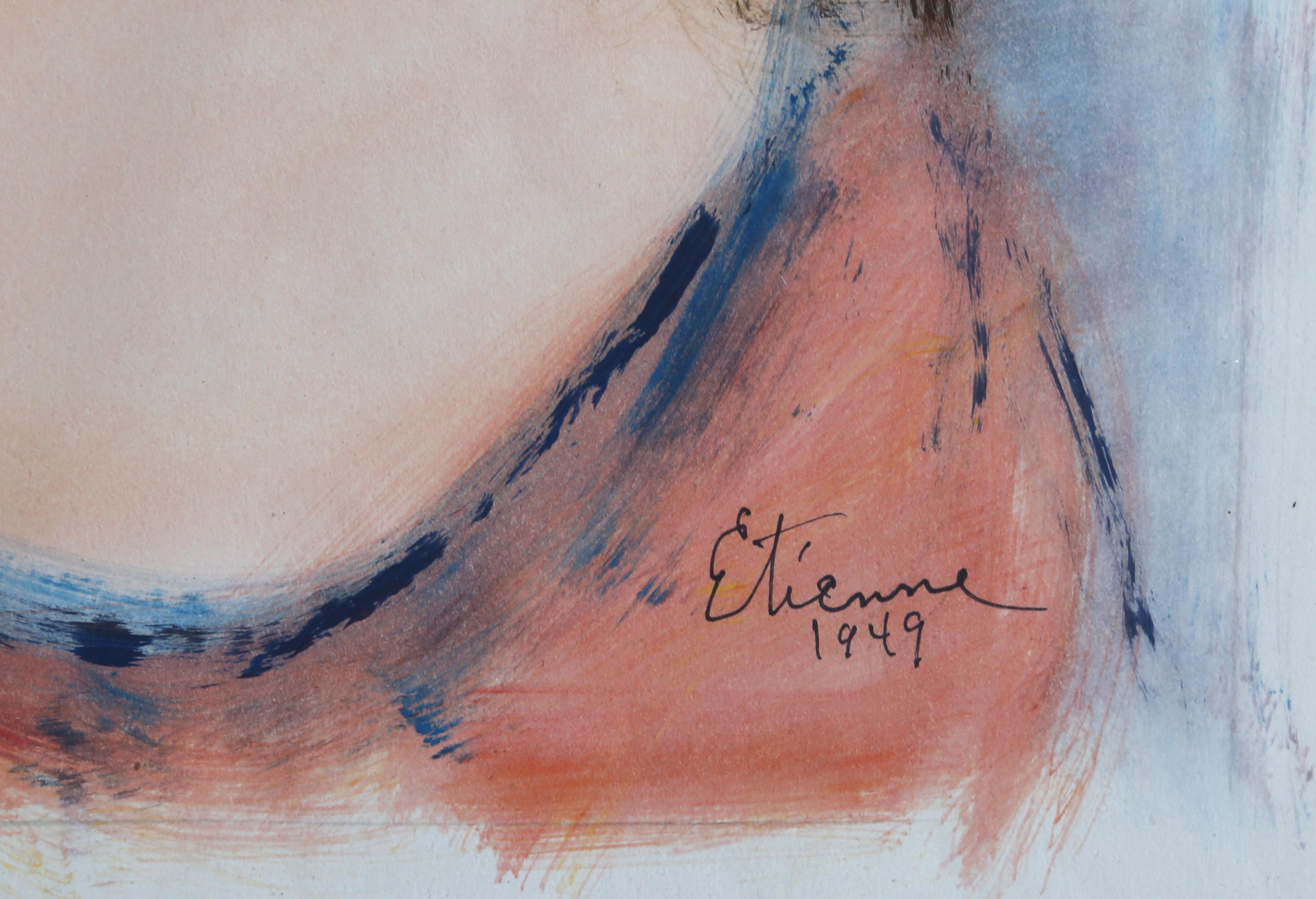 Ritratto di ragazza, acquerello del 1949 di Roger Etienne in vendita 1