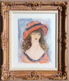 Portrait of a Girl, 1949 Watercolor Painting by Roger Etienne