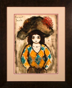 Untitled Harlequin Mixed-Media Painting by Roger Etienne Everaert, Framed