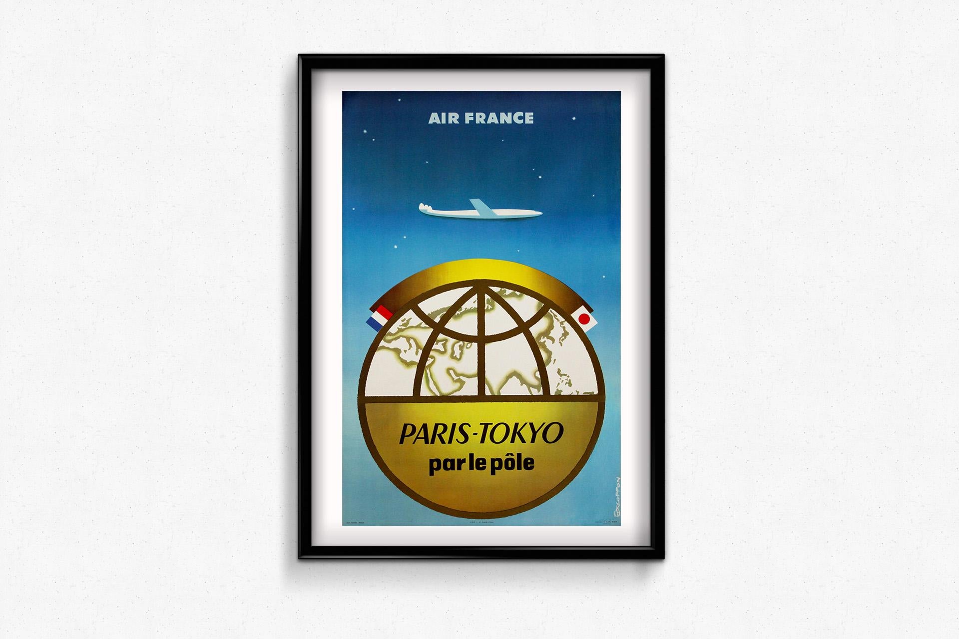 1958 original poster by Roger Excoffon for Air France: Paris-Tokyo par le Pôle For Sale 1