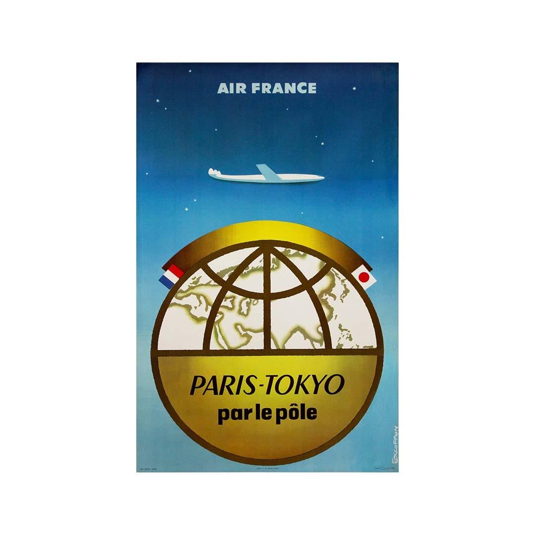 1958 original poster by Roger Excoffon for Air France: Paris-Tokyo par le Pôle For Sale 3