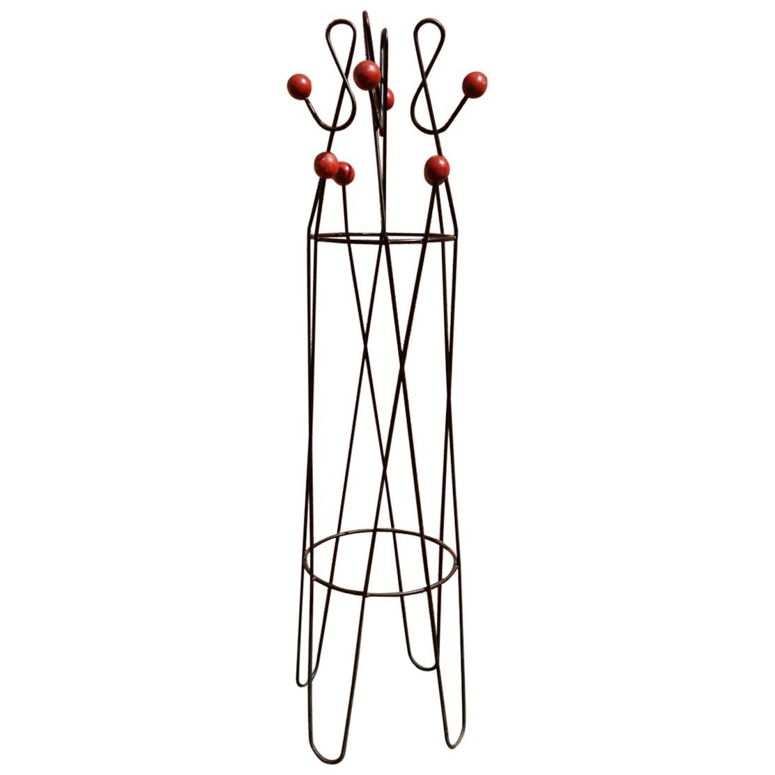 Roger Feraud, Clef De Sol Iron Hat & Coat Stand in Original Black with Red Balls For Sale