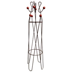 Vintage Roger Feraud, Clef De Sol Iron Hat & Coat Stand in Original Black with Red Balls