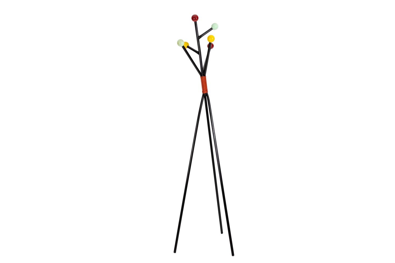 Roger Feraud, attributed to. 
Coat rack in steel and lacquered wood yellow, green, red.

French work realized in the 1950s. 

Dimensions : H 194 x W 70 x D 60 cm.
    