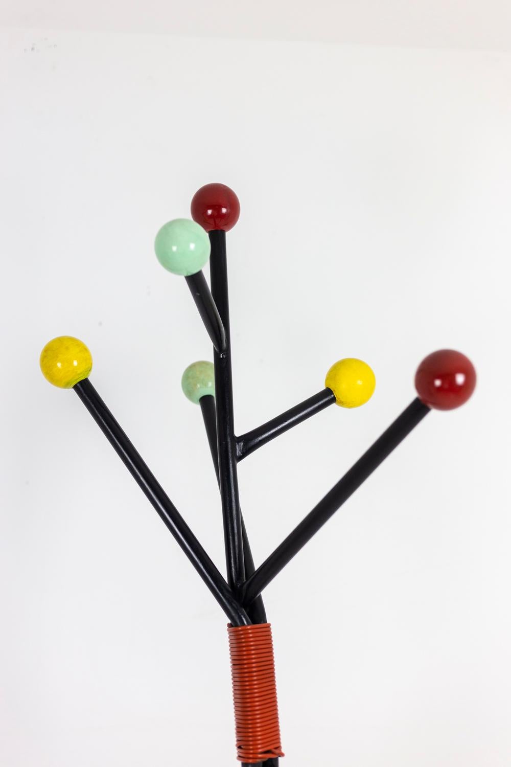 French Roger Feraud, Coat Rack in Steel and Lacquered Wood, 1950s